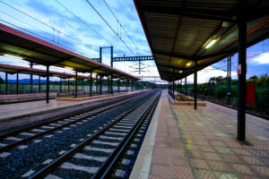 Train station without people at sunset in the metropolitan area of Barcelona in Catalonia Spain Train station without people at sunset in the metropolitan area of Barcelona in Catalonia Spain